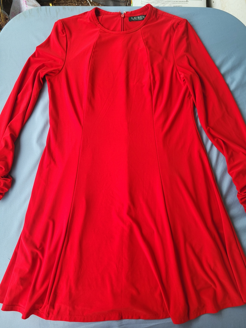 Lauren Ralph Lauren Red Long Sleeve Ruched Petite Fit Flare Dress 12P